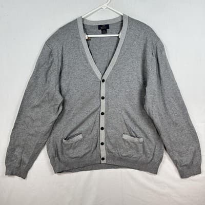 Brooks Brothers Cardigan Sweater Mens 2XL Gray Supima Cotton Knit Pockets - Image 1