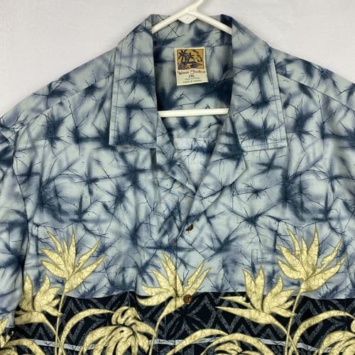 Winnie Fashion Hawaiian Shirt Mens 2XL Button Short Sleeve Blue Floral Aloha USA - Thumbnail 6