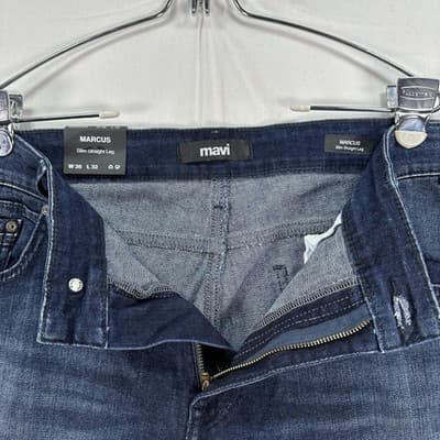 Mavi Marcus Jeans Men 36 x 32 Dark Wash Blue Denim Slim Straight Leg Stretch NEW - Thumbnail 5