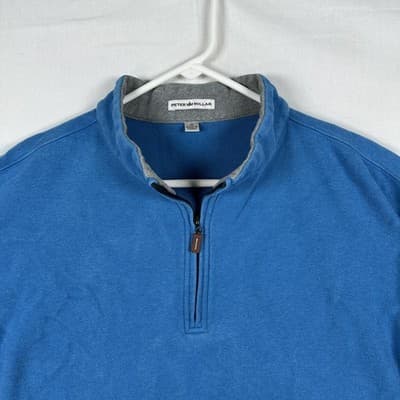 Peter Millar 1/4 Zip Pullover Mens Medium Sweatshirt Blue Mock Neck Cotton - Thumbnail 4