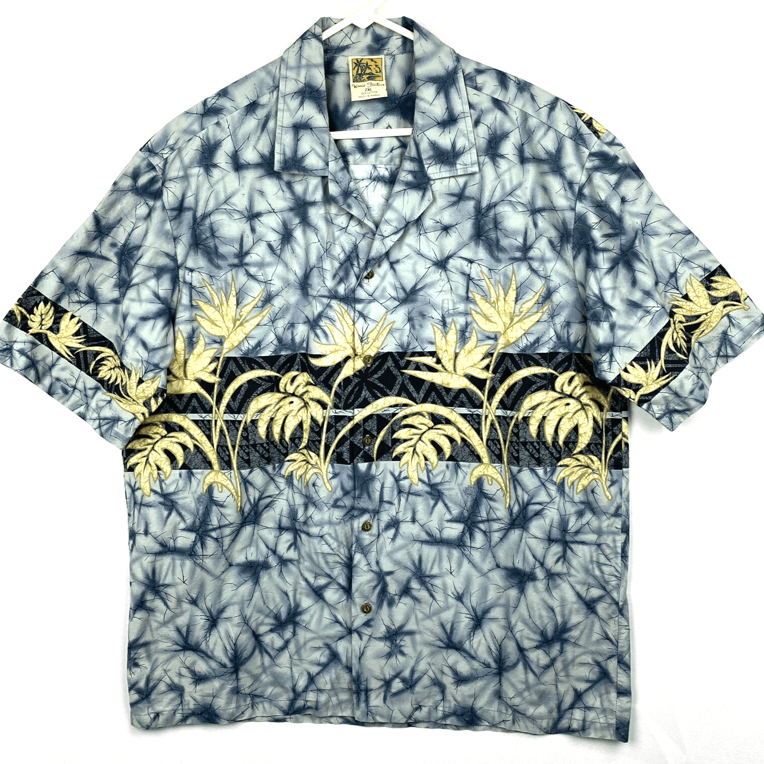 Winnie Fashion Hawaiian Shirt Mens 2XL Button Short Sleeve Blue Floral Aloha USA - Image 1
