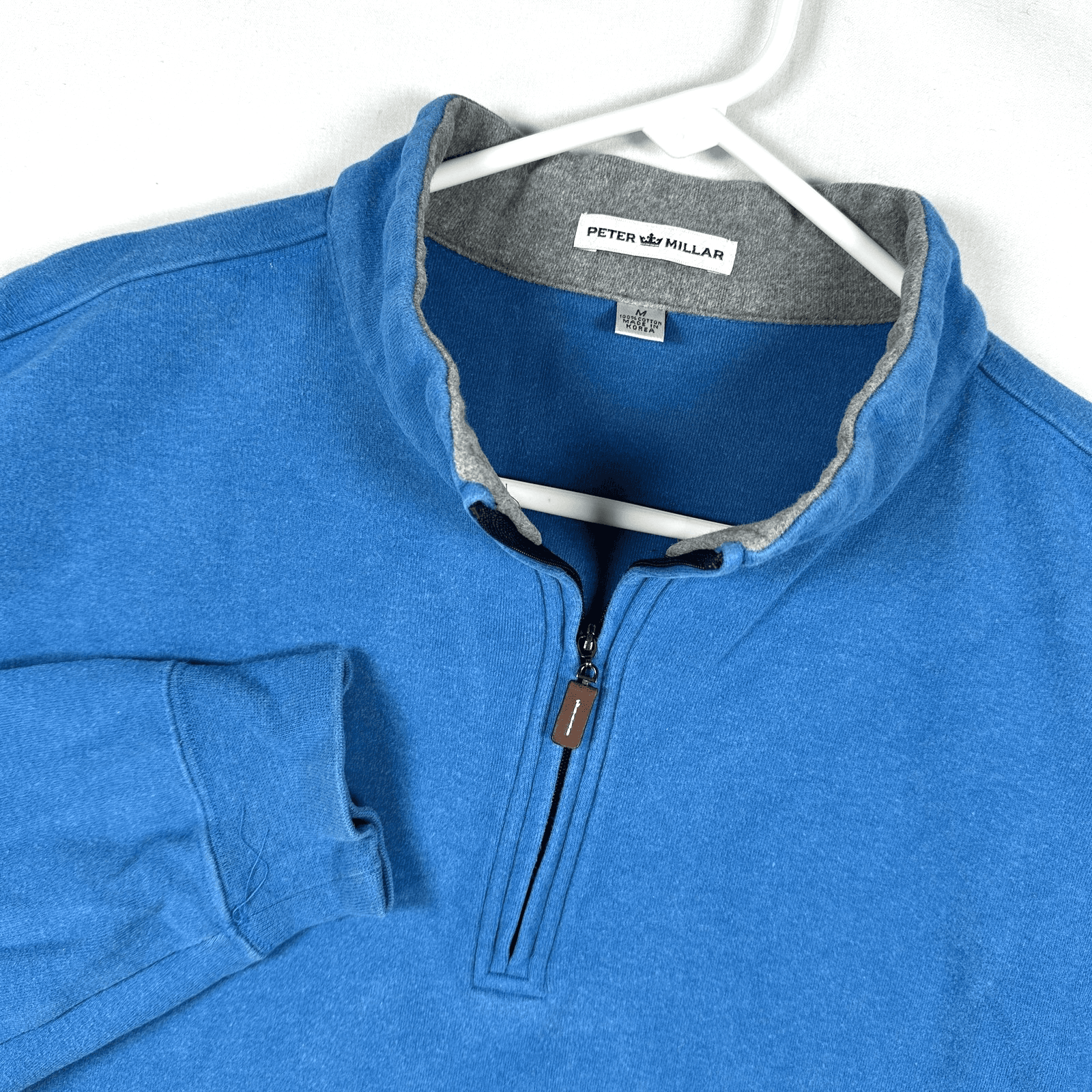 Peter Millar 1/4 Zip Pullover Mens Medium Sweatshirt Blue Mock Neck Cotton - Image 1