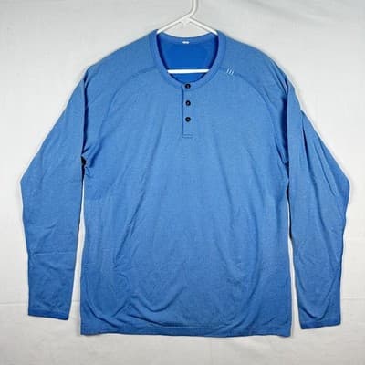 Lululemon Metal Vent Tech Henley Shirt Mens XL Blue Long Sleeve Gym Athletic - Image 1