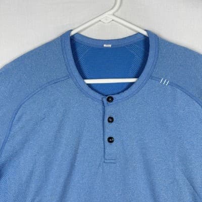 Lululemon Metal Vent Tech Henley Shirt Mens XL Blue Long Sleeve Gym Athletic - Thumbnail 3