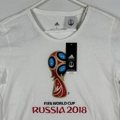 FIFA World Cup Russia 2018 Shirt Womens Large White Soccer Adidas Emblem Tee NEW - Thumbnail 3