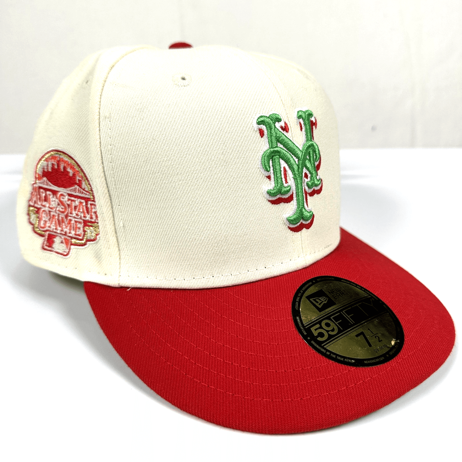 All Star New York Mets Hat Cap Fitted Mens 7 1/2 Cream Red MLB Baseball New Era - Image 1