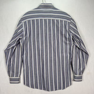 Zegna Sport Shirt Mens Medium Blue Brown Striped Button Up Long Sleeve Cotton - Thumbnail 3