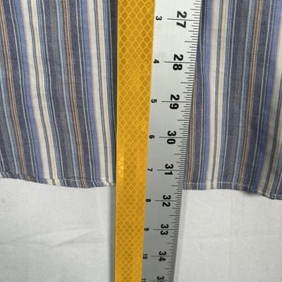 Zegna Sport Shirt Mens Medium Blue Brown Striped Button Up Long Sleeve Cotton - Thumbnail 7