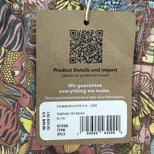 Patagonia Kid's Size XL 14 Baggies Lined Shorts 5" Together Trip Brown NEW - Thumbnail 6