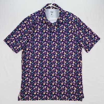 1764 Golf Polo Shirt Mens Large Multicolor Mexican Stretch Sugar Skull Fiesta - Thumbnail 2