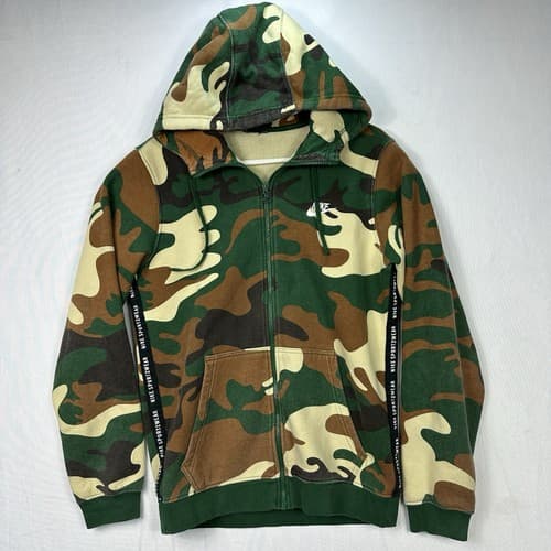 NIKE Sportswear Camo Hoodie Mens Small Green Brown Full Zip AV5940-341 - Thumbnail 2