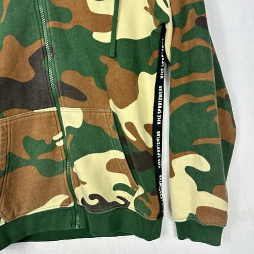 NIKE Sportswear Camo Hoodie Mens Small Green Brown Full Zip AV5940-341 - Thumbnail 4