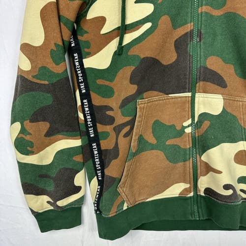 NIKE Sportswear Camo Hoodie Mens Small Green Brown Full Zip AV5940-341 - Thumbnail 5