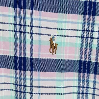 Ralph Lauren Oxford Shirt Mens 2XL Blue Plaid Button Down Long Sleeve Flesh Pony - Thumbnail 5