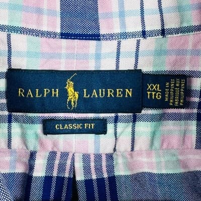 Ralph Lauren Oxford Shirt Mens 2XL Blue Plaid Button Down Long Sleeve Flesh Pony - Thumbnail 7