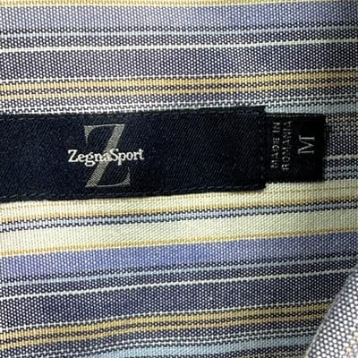Zegna Sport Shirt Mens Medium Blue Brown Striped Button Up Long Sleeve Cotton - Thumbnail 5