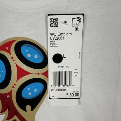 FIFA World Cup Russia 2018 Shirt Womens Large White Soccer Adidas Emblem Tee NEW - Thumbnail 4