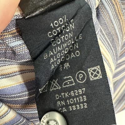 Zegna Sport Shirt Mens Medium Blue Brown Striped Button Up Long Sleeve Cotton - Thumbnail 6