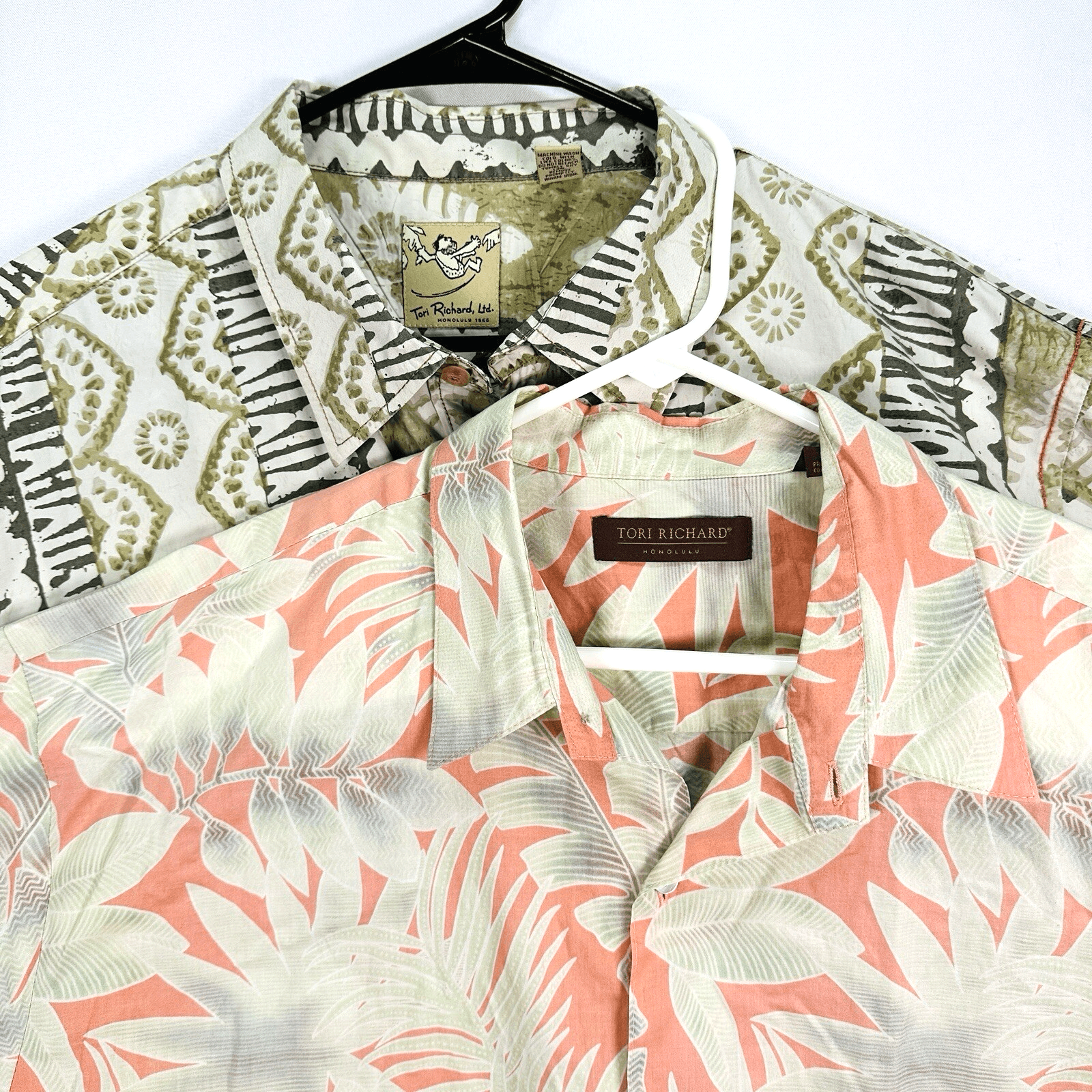 Lot 2 Tori Richard Honolulu Mens 2XL Cotton Lawn Tropical Tribal Aloha Shirts - Image 1