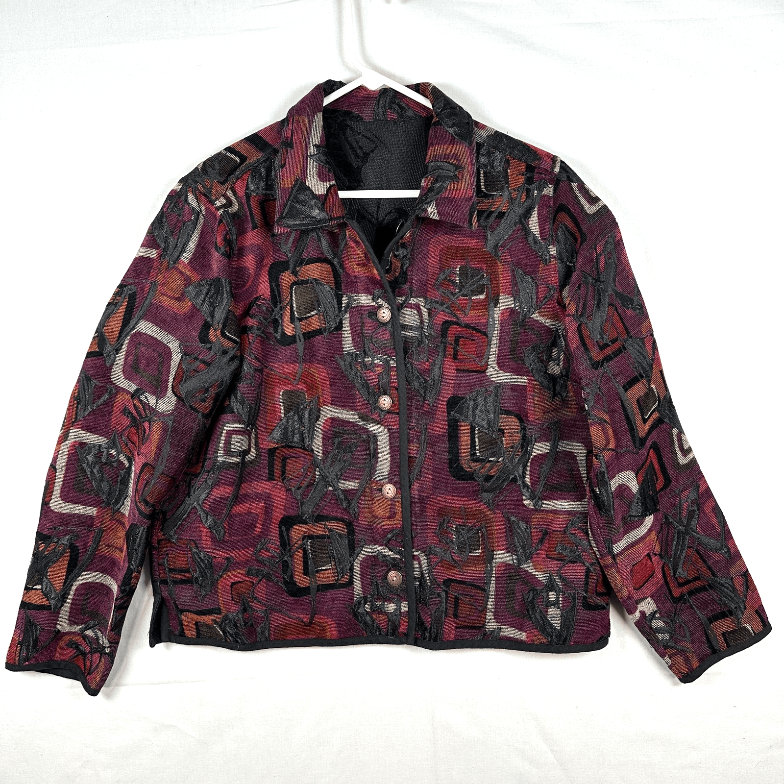 Coogi Style Geometric Reversible Blazer Jacket Women Large Multicolor Artsy Boho - Image 1