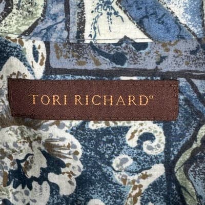 Tori Richard Hawaiian Shirt Mens 2XL Blue Floral Patchwork Cotton USA Aloha - Thumbnail 5