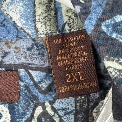 Tori Richard Hawaiian Shirt Mens 2XL Blue Floral Patchwork Cotton USA Aloha - Thumbnail 6