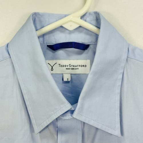 Teddy Stratford Blue Dress Shirt Mens 1 - Small Button Full Zip Up Long Sleeve - Thumbnail 5