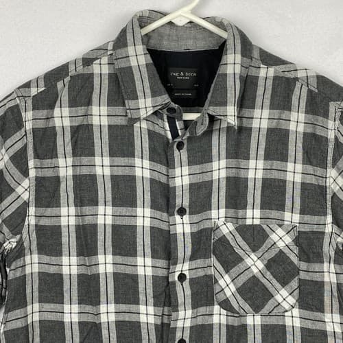 Rag & Bone Mens Small Fit 3 Shirt Gray Plaid Button Up Long Sleeve Pocket EUC - Thumbnail 7