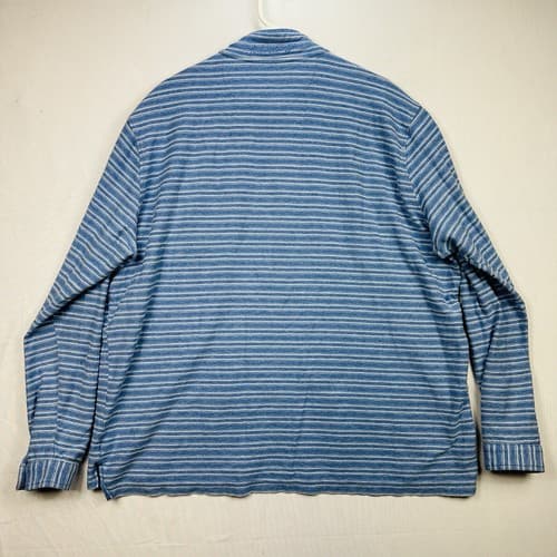 Johnnie-O Combs Henley Pullover Mens 2XL Lakeside Blue Striped Long Sleeve Shirt - Thumbnail 3