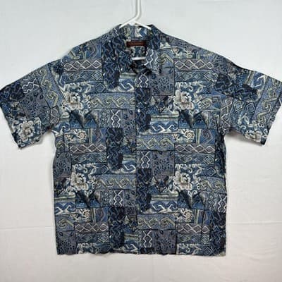 Tori Richard Hawaiian Shirt Mens 2XL Blue Floral Patchwork Cotton USA Aloha - Thumbnail 2