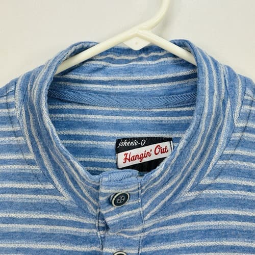 Johnnie-O Combs Henley Pullover Mens 2XL Lakeside Blue Striped Long Sleeve Shirt - Thumbnail 6