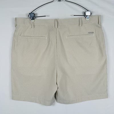 IZOD Golf Shorts Mens 40 Beige Stripe Seersucker Performance Chino 9" Inseam - Thumbnail 2