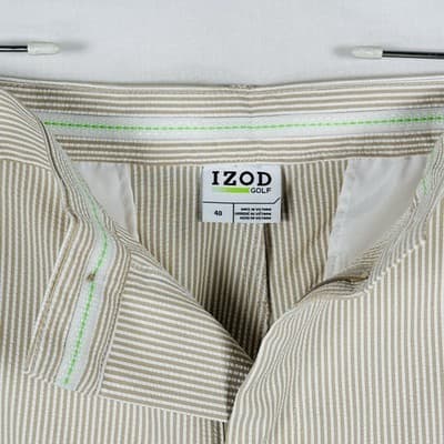 IZOD Golf Shorts Mens 40 Beige Stripe Seersucker Performance Chino 9" Inseam - Thumbnail 3