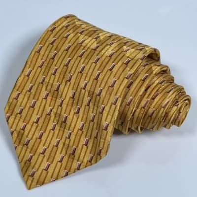 Ermenegildo Zegna Tie Mens 100% Silk Gold Geometric Hand Made Italy Necktie - Thumbnail 2
