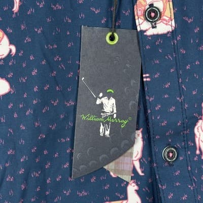 NEW William Murray Golf The Llama Shirt Mens XL Navy Blue Short Sleeve Button Up - Thumbnail 4