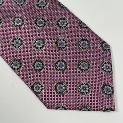 NEW Nordstrom Tie Mens 100% Silk Purple Floral Medallions Necktie 3.25" x 59" - Thumbnail 3