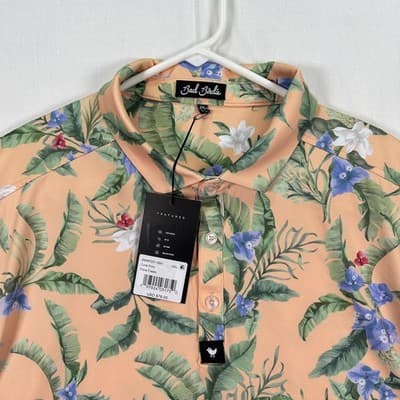 Bad Birdie Golf Polo Shirt Mens 2XL Peach Floral Fiesta Hawaiian Performance NEW - Thumbnail 2