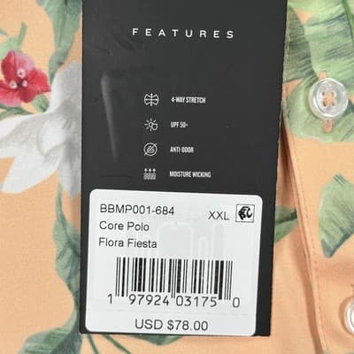 Bad Birdie Golf Polo Shirt Mens 2XL Peach Floral Fiesta Hawaiian Performance NEW - Thumbnail 4