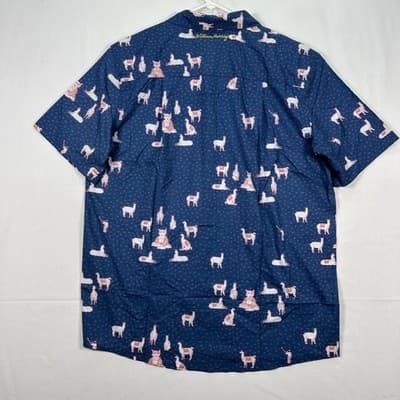 NEW William Murray Golf The Llama Shirt Mens XL Navy Blue Short Sleeve Button Up - Thumbnail 3