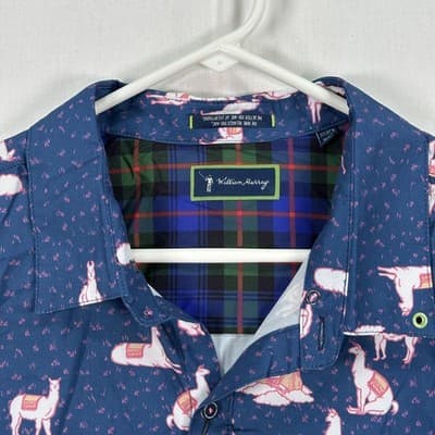 NEW William Murray Golf The Llama Shirt Mens XL Navy Blue Short Sleeve Button Up - Thumbnail 5