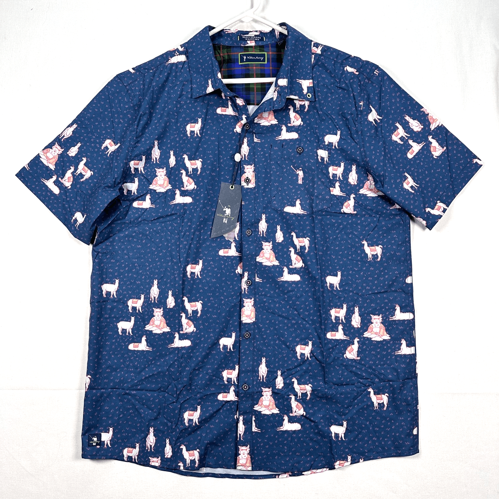 NEW William Murray Golf The Llama Shirt Mens XL Navy Blue Short Sleeve Button Up - Image 1