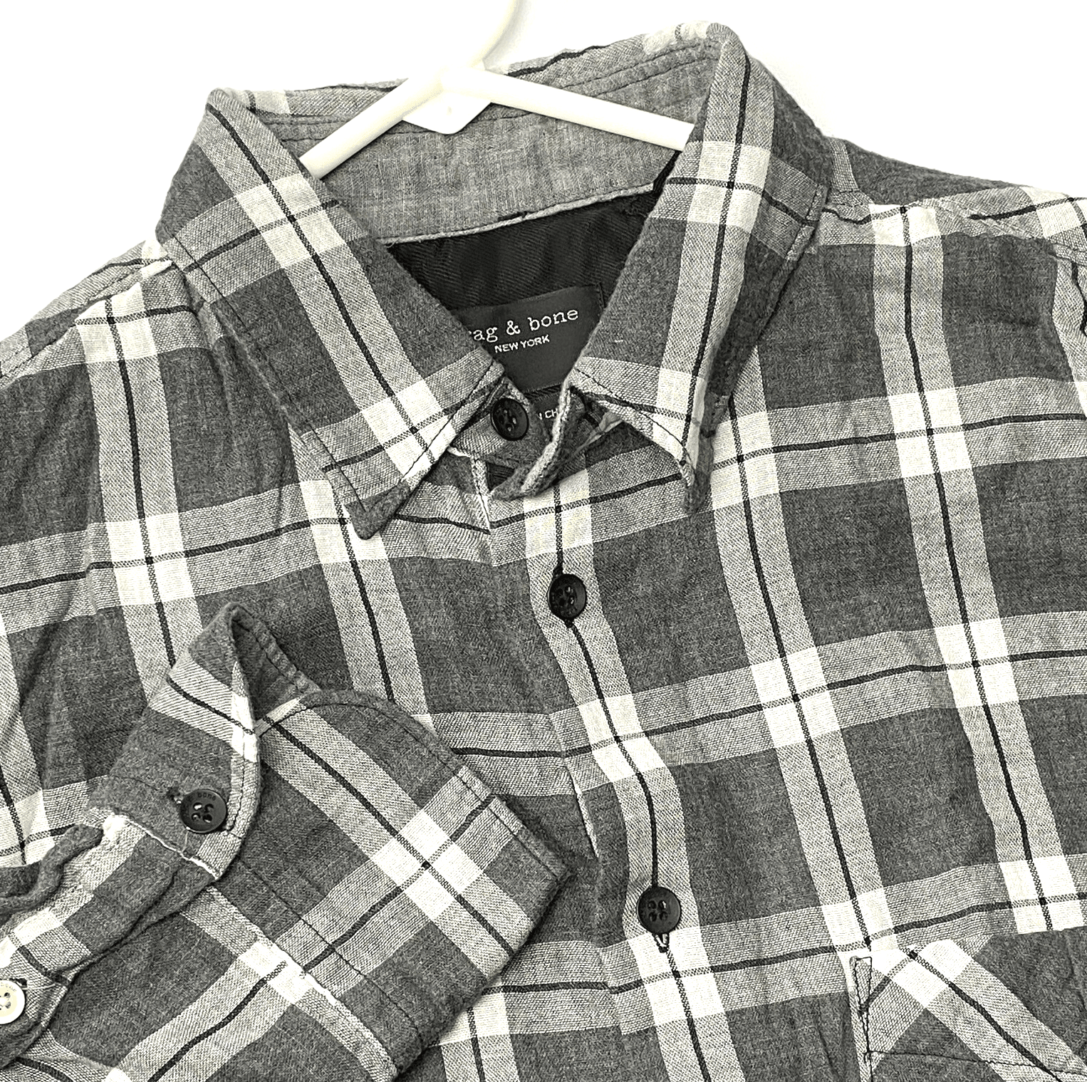 Rag & Bone Mens Small Fit 3 Shirt Gray Plaid Button Up Long Sleeve Pocket EUC - Image 1