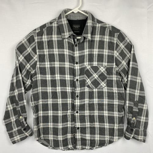 Rag & Bone Mens Small Fit 3 Shirt Gray Plaid Button Up Long Sleeve Pocket EUC - Thumbnail 2