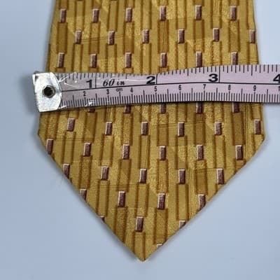 Ermenegildo Zegna Tie Mens 100% Silk Gold Geometric Hand Made Italy Necktie - Thumbnail 7
