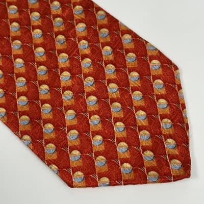 Ermenegildo Zegna 100% Silk Tie Mens Red Gold Blue Geometric 3.5" x 58.5" Italy - Thumbnail 3