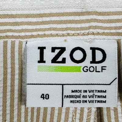 IZOD Golf Shorts Mens 40 Beige Stripe Seersucker Performance Chino 9" Inseam - Thumbnail 4