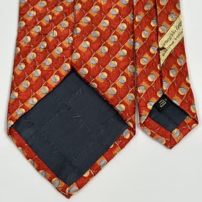 Ermenegildo Zegna 100% Silk Tie Mens Red Gold Blue Geometric 3.5" x 58.5" Italy - Thumbnail 5