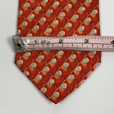 Ermenegildo Zegna 100% Silk Tie Mens Red Gold Blue Geometric 3.5" x 58.5" Italy - Thumbnail 8