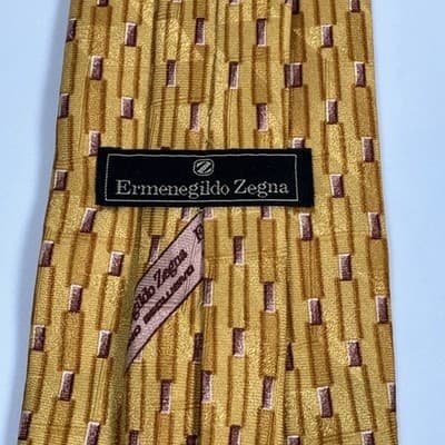 Ermenegildo Zegna Tie Mens 100% Silk Gold Geometric Hand Made Italy Necktie - Thumbnail 4