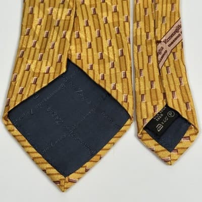 Ermenegildo Zegna Tie Mens 100% Silk Gold Geometric Hand Made Italy Necktie - Thumbnail 5